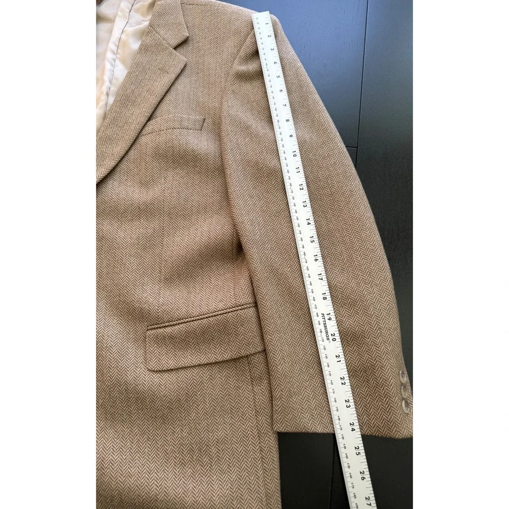 Alan Lebow Herringbone Sport‎ Coat Mens 44R Tan Wool Cashmere Blazer Jacket